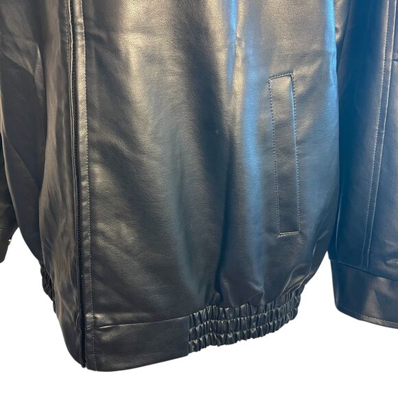 Automet Womens Black Faux Leather Bomber Jacket Sz M Zip Up Minimalist Modern - Picture 13 of 14